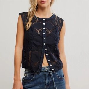Free People Black Sleeveless Blouse